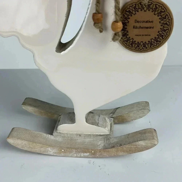 11.5”tall wooden chicken beige and white FARMHOUSE DECOR ON A ROCKING BASE - Picture 3 of 8